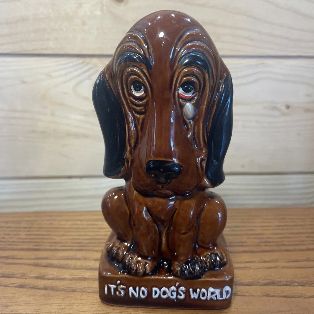 Vintage Basset Hound Mail Napkin Holder Pearl Tear Enesco Japan Ceramic Dog